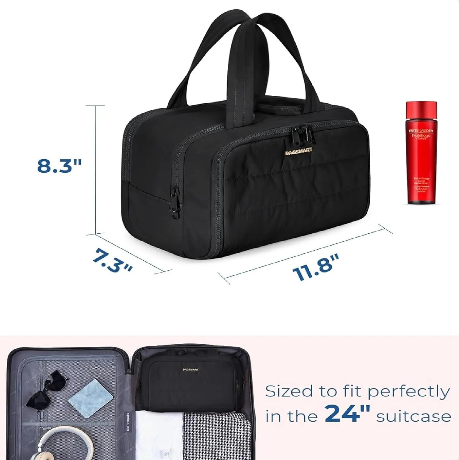 Humidity Travel Cosmetic Bag,Humidityt Large Capacity Wide-Open Travel Cosmetic Bag,0.6lb Lightweight Large Wide-open Bag With Handle for Journey,Toiletries,Essentials (White)