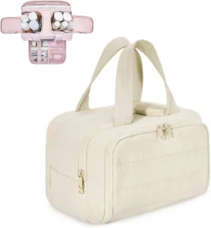 Humidity Travel Cosmetic Bag,Humidityt Large Capacity Wide-Open Travel Cosmetic Bag,0.6lb Lightweight Large Wide-open Bag With Handle for Journey,Toiletries,Essentials (White)