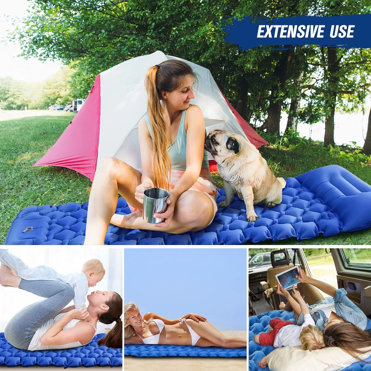 HURRISE Camping Mat, Lightweight Air Mattress with Pillow, Portable Sleeping Pad for Outdoor Activities, Suitable for Hiking, Fishing, Mountaineering, Nylon TPU Material, Green (Green)