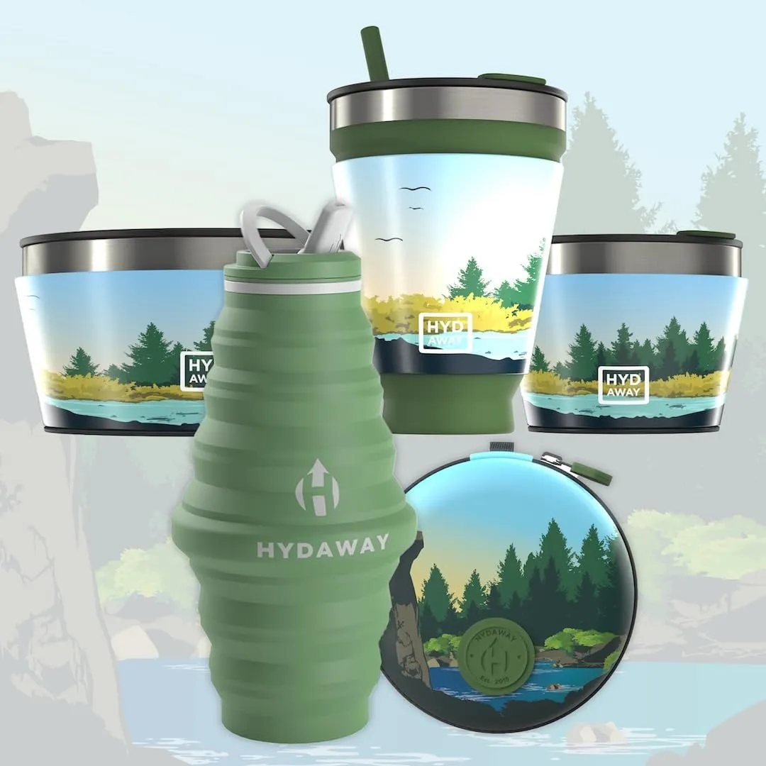 HYDAWAY Ultimate Outdoor Explorer Kit - Collapsible 25oz Water Bottle, 16oz Insulated Tumbler, 1-Quart and 1.5-Cup Insulated Bowls, and Protective Case - Reusable, BPA-Free Camping and Travel Set