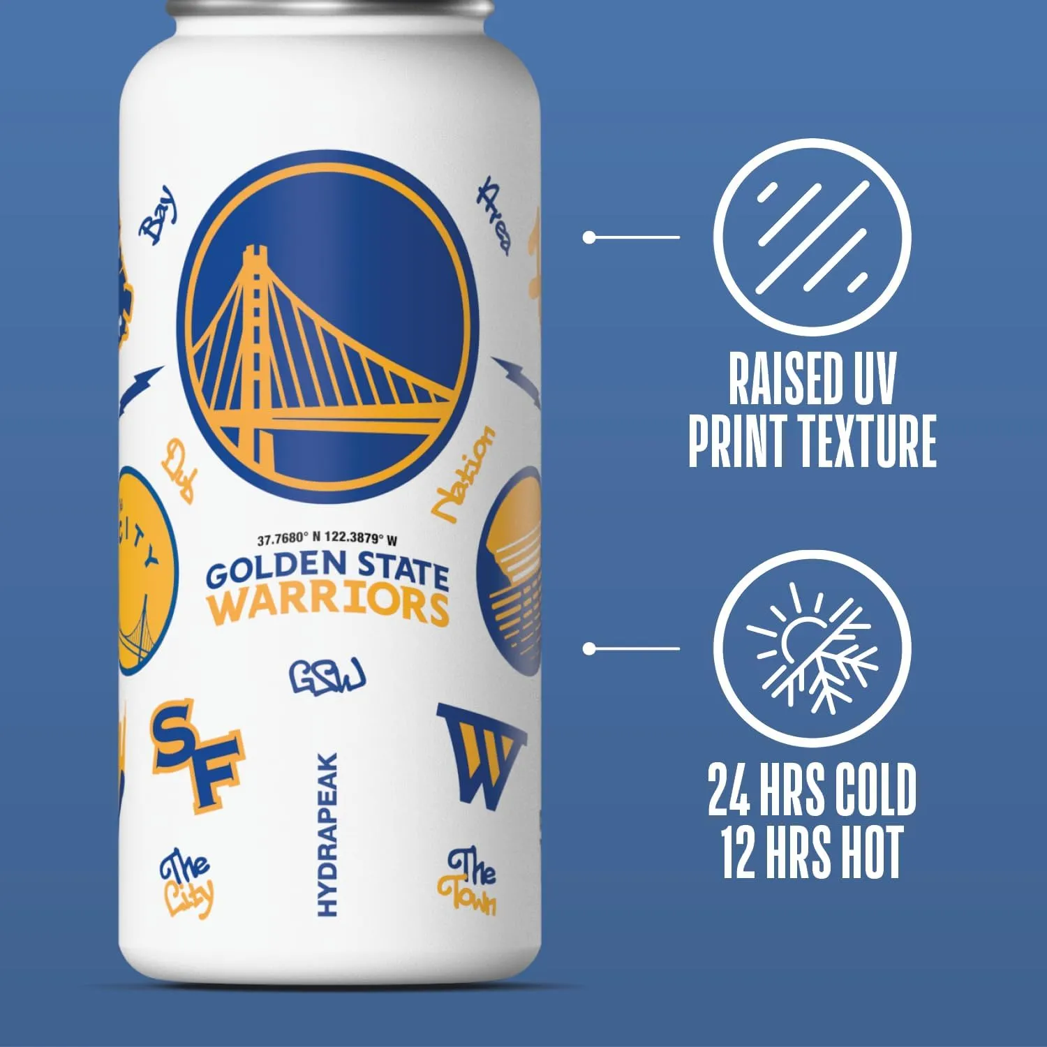 Hydrapeak x NBA Officially Licensed 32 oz Active Water Bottle with Chug Lid Reusable Stainless Steel Double Wall Insulated Sports Gift (Golden State Warriors)