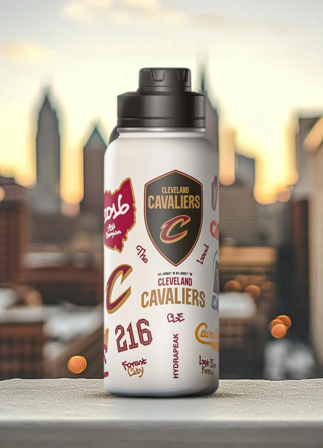 Hydrapeak x NBA Officially Licensed Cleaveland Cavaliers 32oz Active Water Bottle Chug Lid Stainless Steel Reusable Double Wall Celebrating The City Of Cleaveland