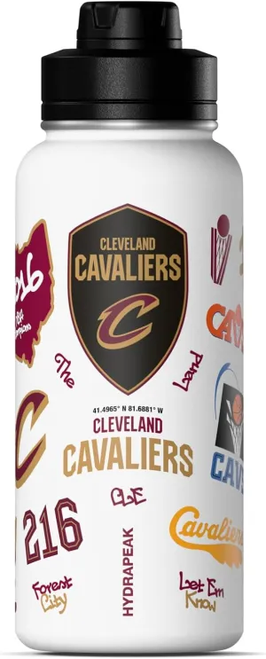 Hydrapeak x NBA Officially Licensed Cleaveland Cavaliers 32oz Active Water Bottle Chug Lid Stainless Steel Reusable Double Wall Celebrating The City Of Cleaveland
