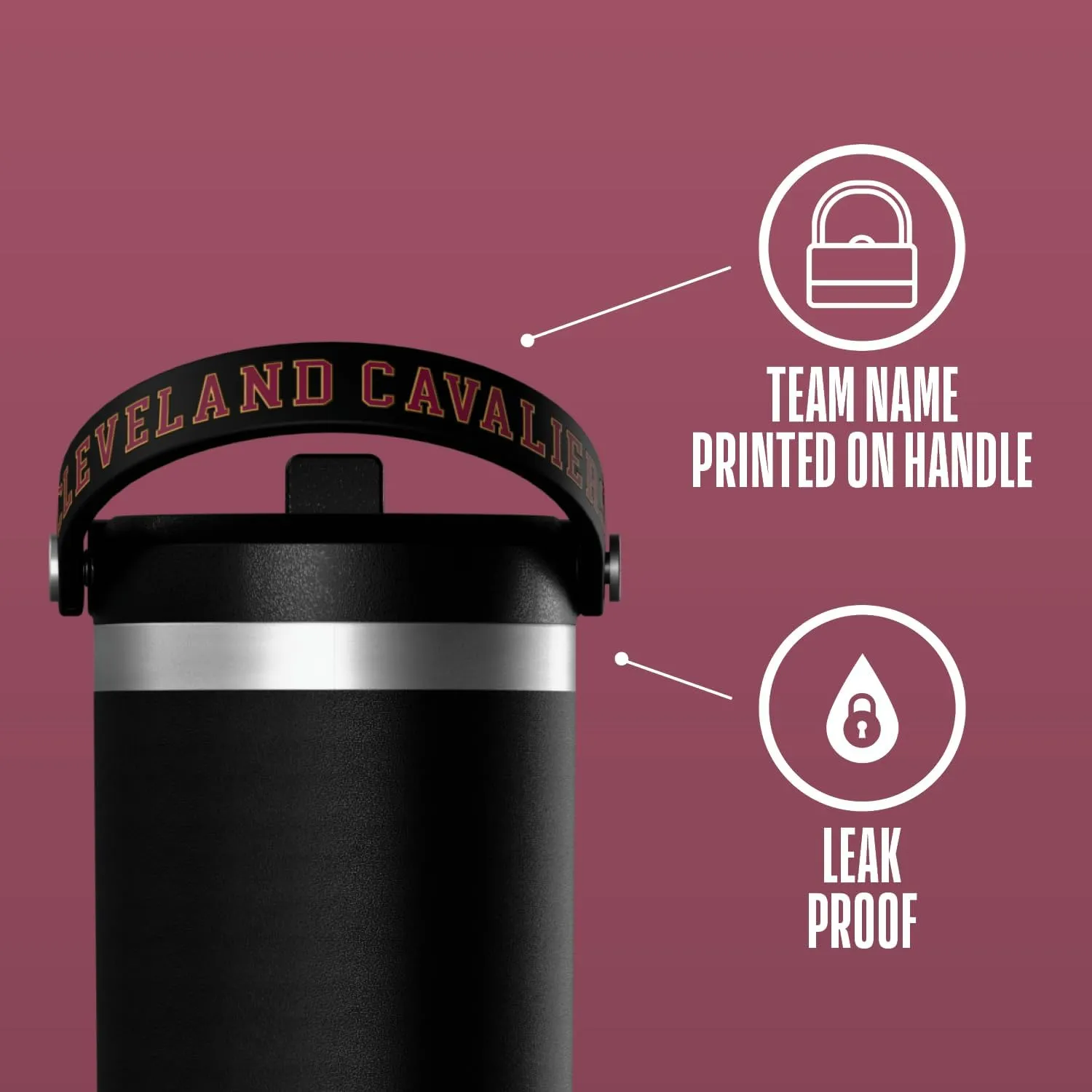Hydrapeak x NBA Officially Licensed Cleveland Cavaliers 32 oz Nomad Tumbler with Handle and Straw Lid, Leakproof Stainless Steel Water Bottle