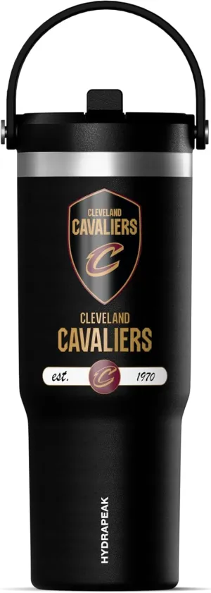 Hydrapeak x NBA Officially Licensed Cleveland Cavaliers 32 oz Nomad Tumbler with Handle and Straw Lid, Leakproof Stainless Steel Water Bottle