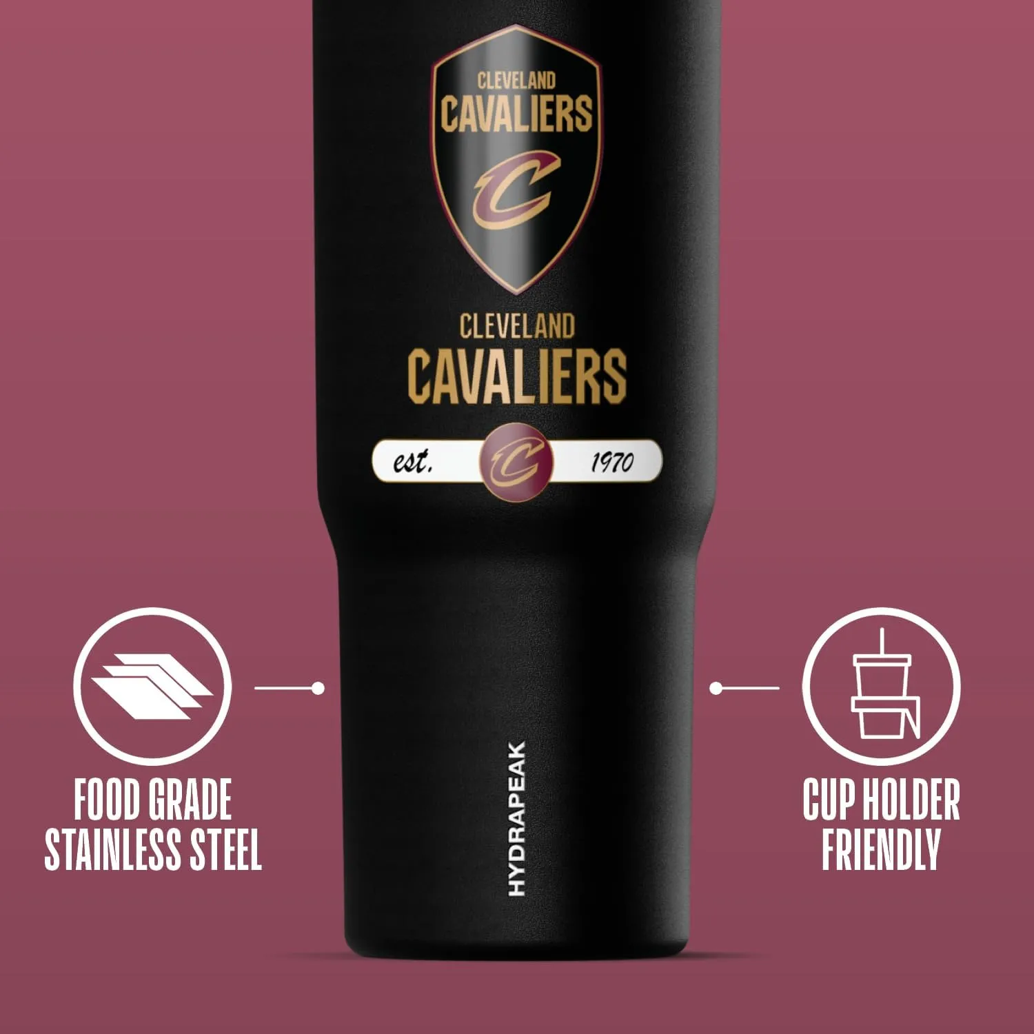 Hydrapeak x NBA Officially Licensed Cleveland Cavaliers 32 oz Nomad Tumbler with Handle and Straw Lid, Leakproof Stainless Steel Water Bottle
