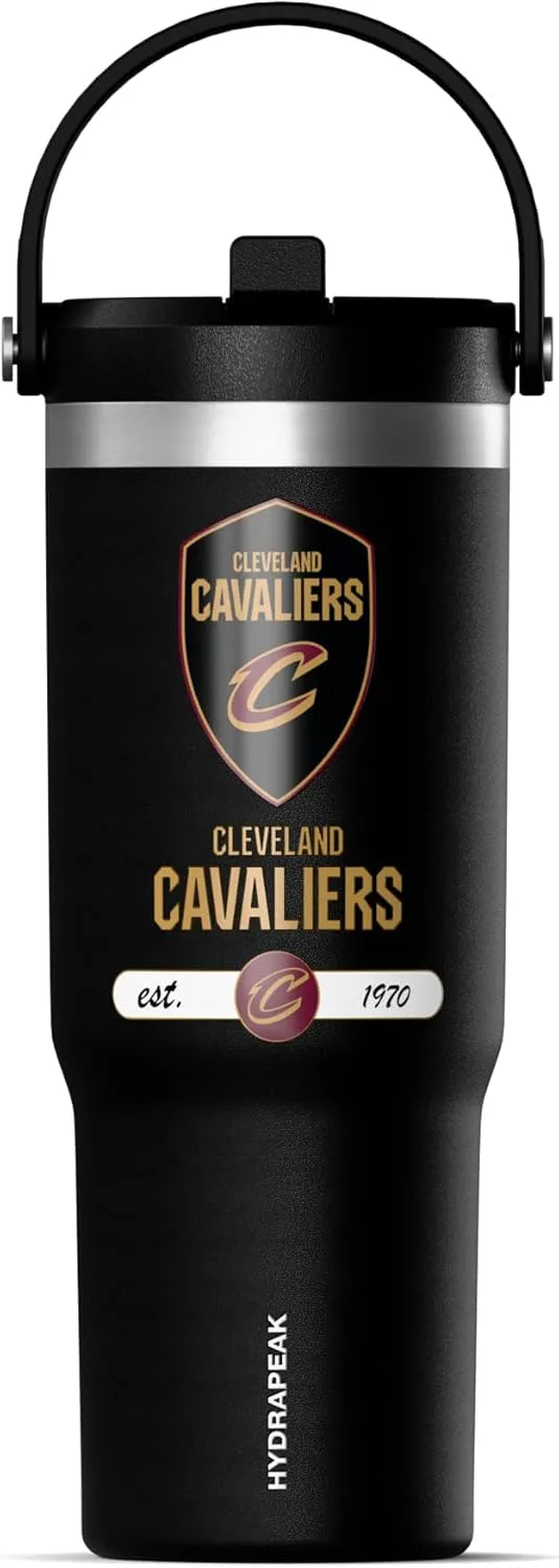 Hydrapeak x NBA Officially Licensed Cleveland Cavaliers 32 oz Nomad Tumbler with Handle and Straw Lid, Leakproof Stainless Steel Water Bottle