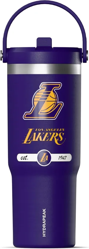 Hydrapeak x NBA Officially Licensed Los Angeles Lakers 32 oz Nomad Tumbler with Handle and Straw Lid, Leakproof Stainless Steel Water Bottle