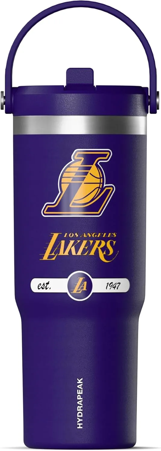 Hydrapeak x NBA Officially Licensed Los Angeles Lakers 32 oz Nomad Tumbler with Handle and Straw Lid, Leakproof Stainless Steel Water Bottle