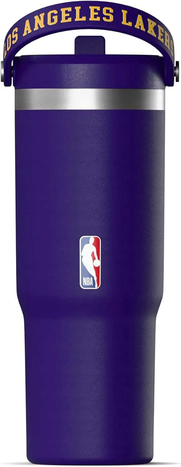 Hydrapeak x NBA Officially Licensed Los Angeles Lakers 32 oz Nomad Tumbler with Handle and Straw Lid, Leakproof Stainless Steel Water Bottle