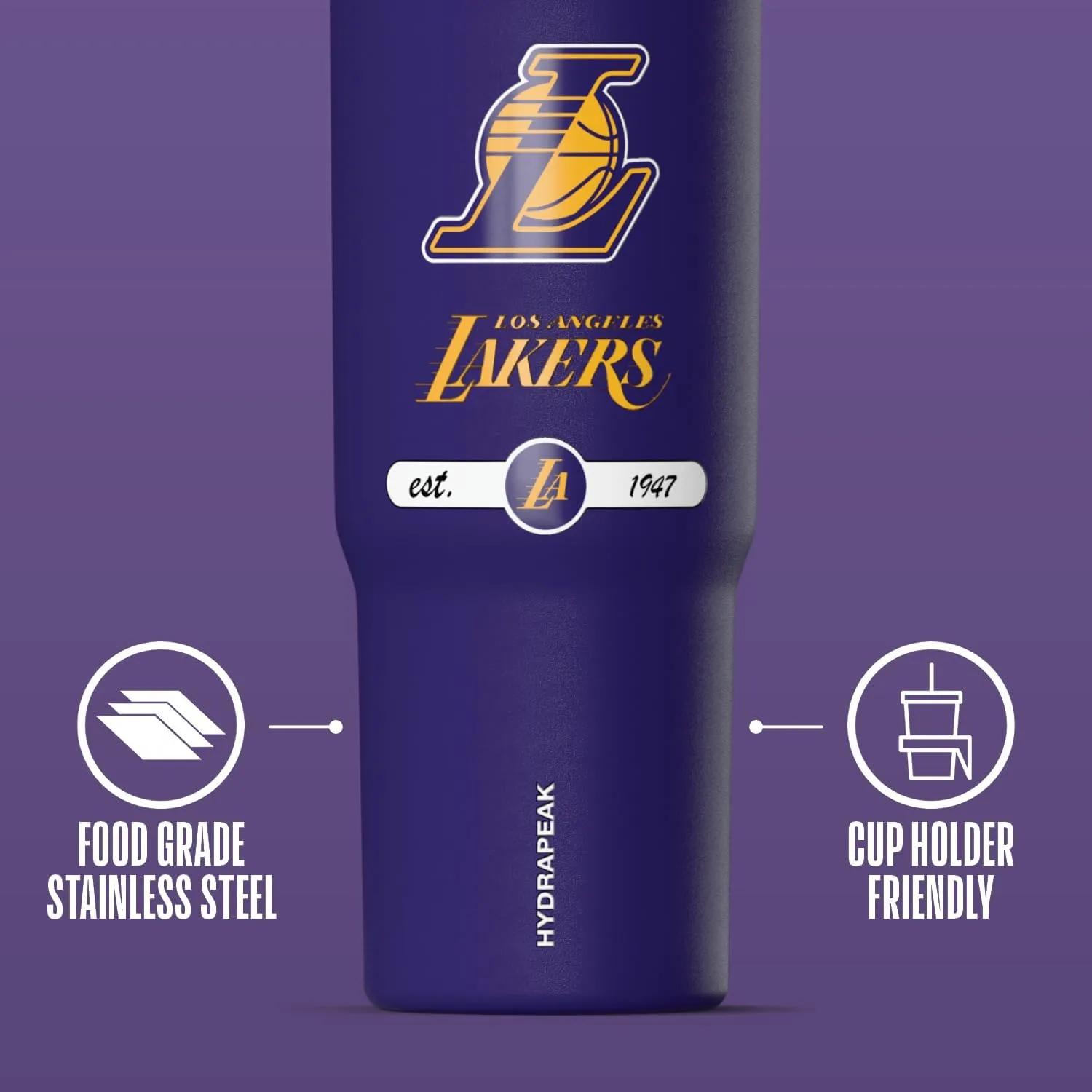 Hydrapeak x NBA Officially Licensed Los Angeles Lakers 32 oz Nomad Tumbler with Handle and Straw Lid, Leakproof Stainless Steel Water Bottle