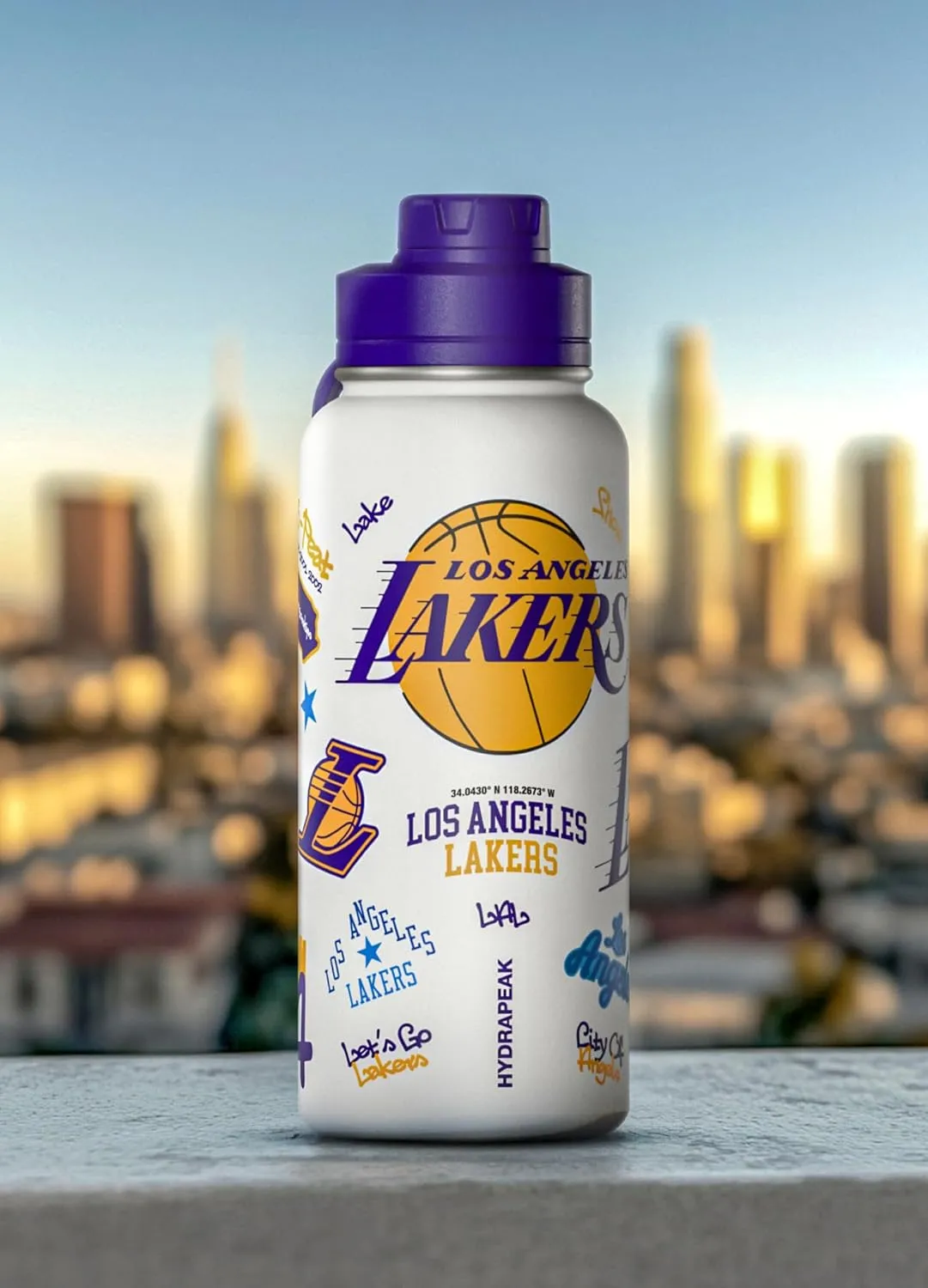 Hydrapeak x NBA Officially Licensed Los Angeles Lakers 32oz Active Water Bottle Chug Lid Stainless Steel Reusable Double Wall Celebrating The City Of Los Angeles