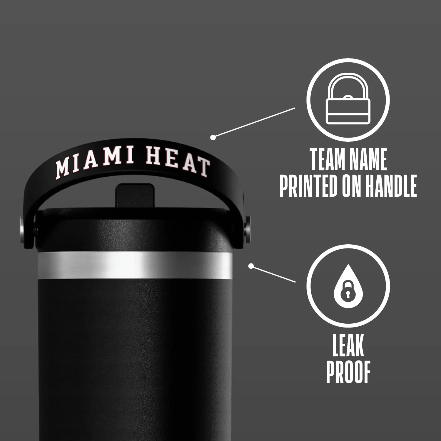 Hydrapeak x NBA Officially Licensed Miami Heat 32 oz Nomad Tumbler with Handle and Straw Lid, Leakproof Stainless Steel Water Bottle
