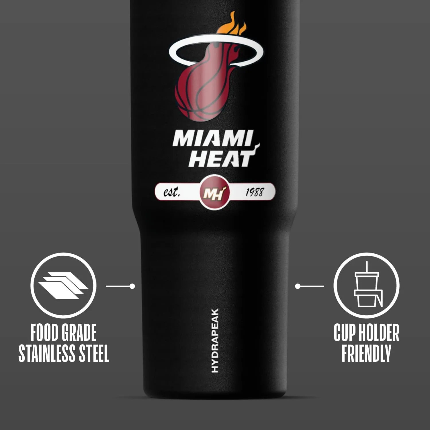 Hydrapeak x NBA Officially Licensed Miami Heat 32 oz Nomad Tumbler with Handle and Straw Lid, Leakproof Stainless Steel Water Bottle
