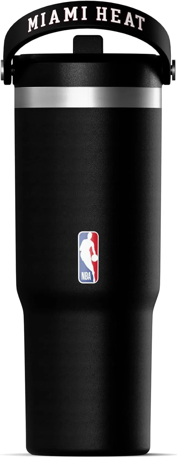 Hydrapeak x NBA Officially Licensed Miami Heat 32 oz Nomad Tumbler with Handle and Straw Lid, Leakproof Stainless Steel Water Bottle