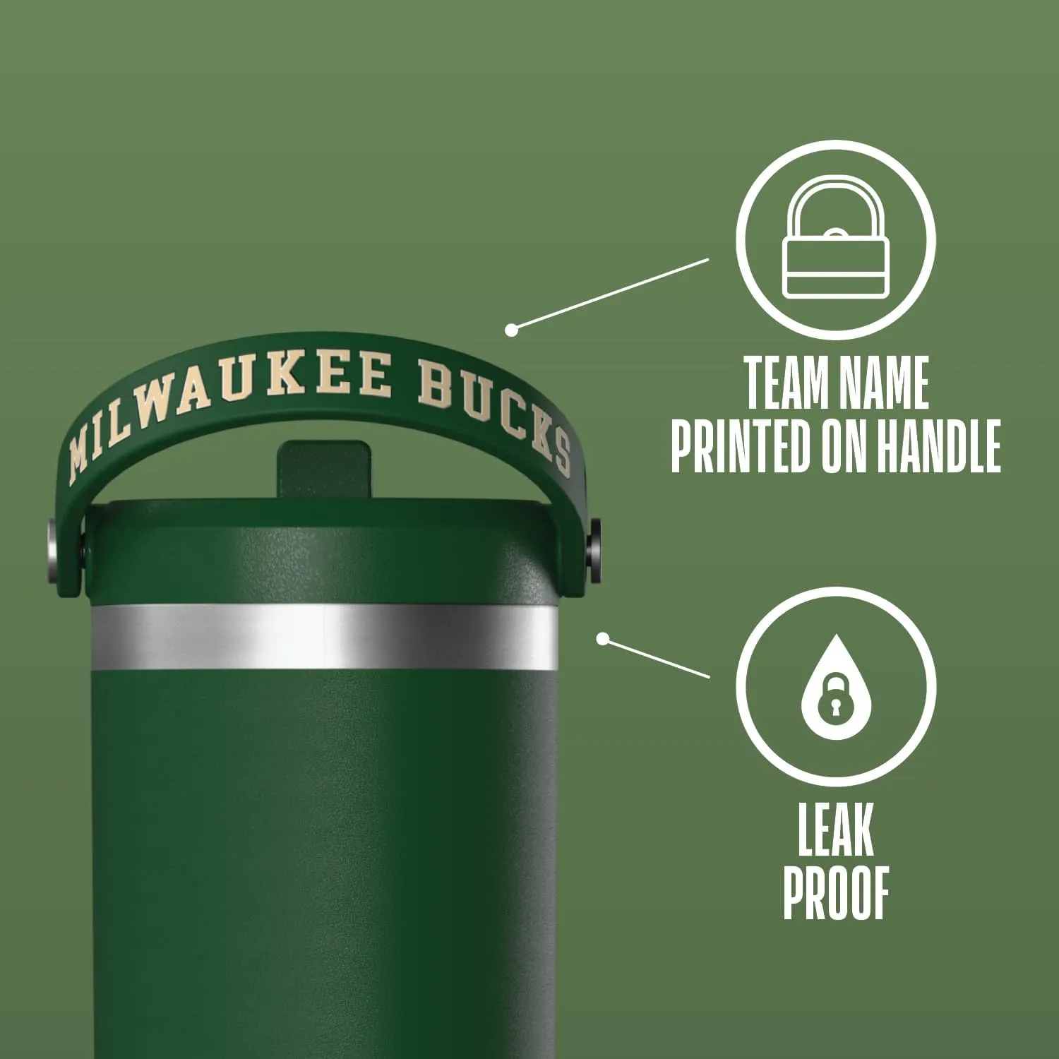 Hydrapeak x NBA Officially Licensed Milwaukee Bucks 32 oz Nomad Tumbler with Handle and Straw Lid, Leakproof Stainless Steel Water Bottle
