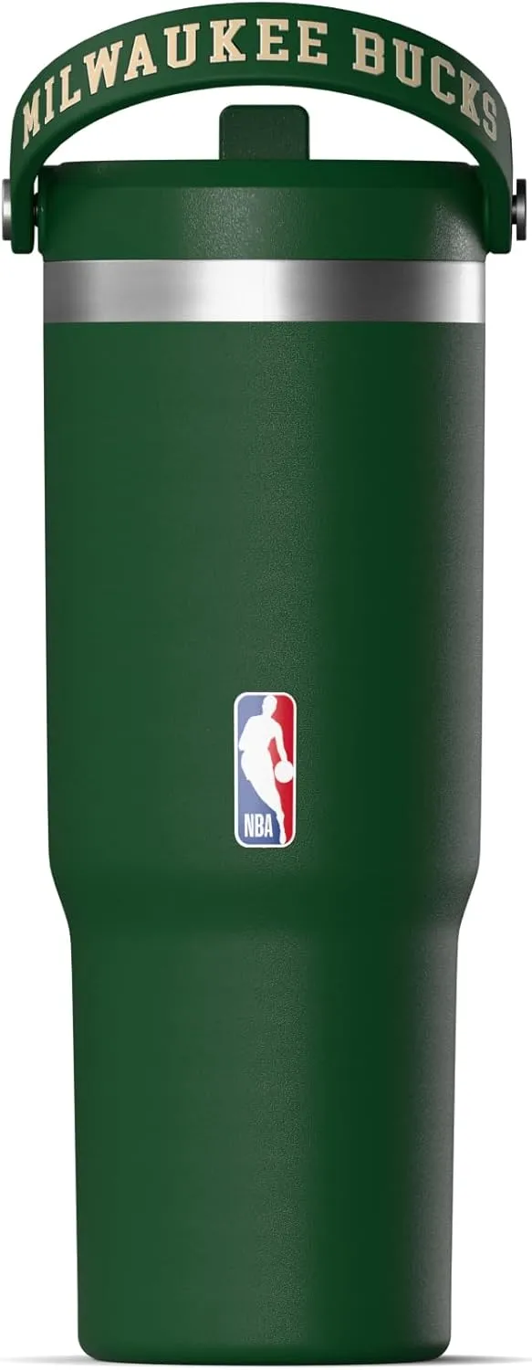 Hydrapeak x NBA Officially Licensed Milwaukee Bucks 32 oz Nomad Tumbler with Handle and Straw Lid, Leakproof Stainless Steel Water Bottle