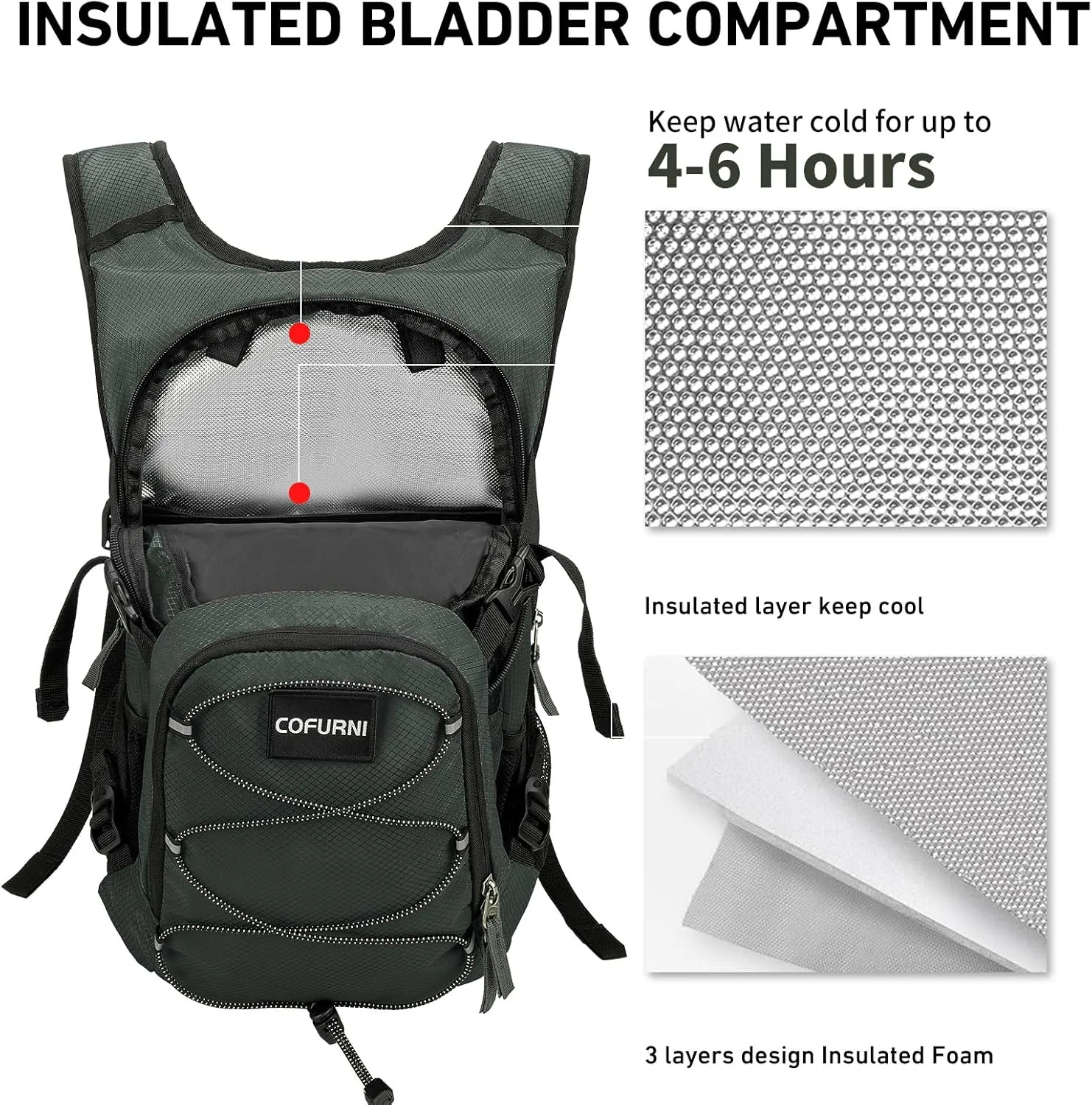 Hydration Backpack 20L with Water Bladder 2L, Large Storage Hiking Daypack for Men Women, Lightweight Insulation Water Backpack for Biking, Running, Skiing, Trekking, Camping