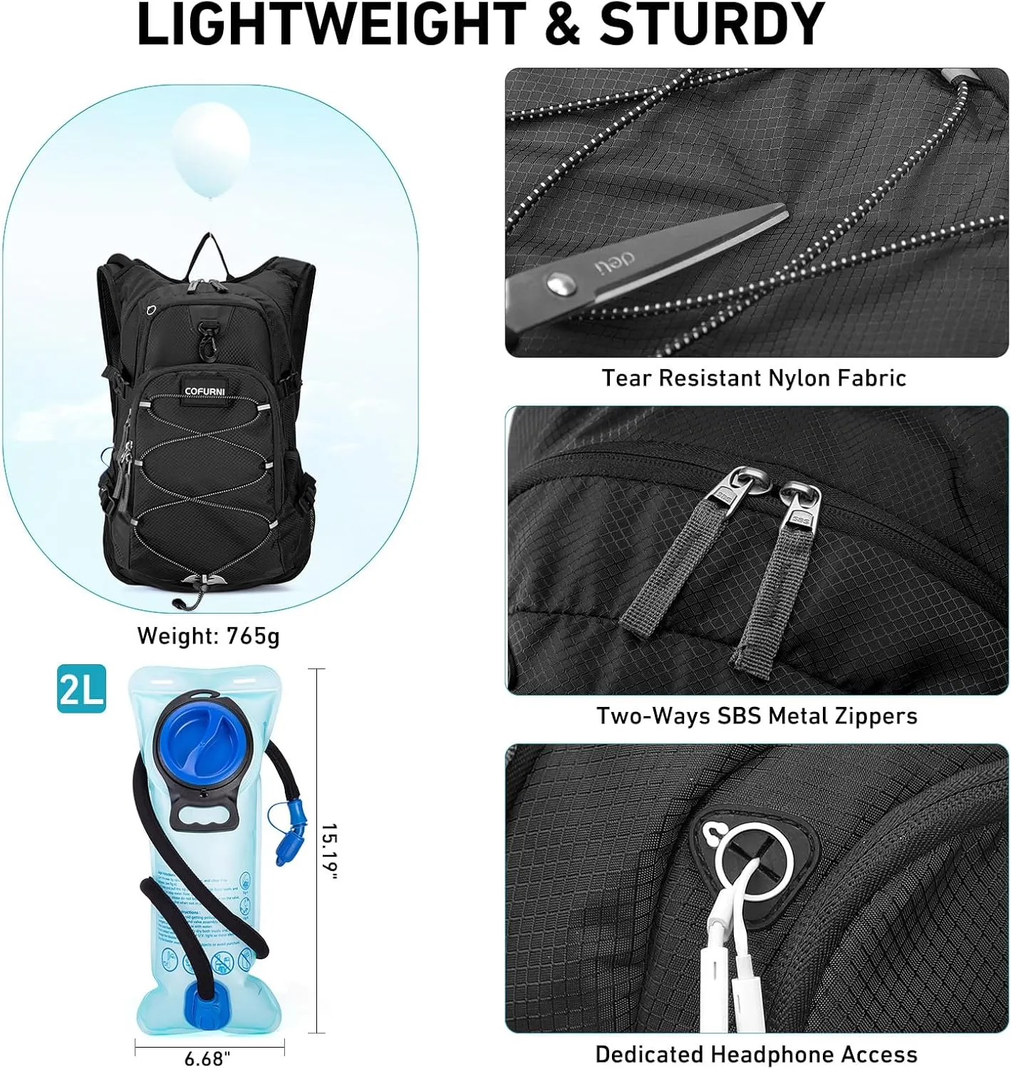 Hydration Backpack 20L with Water Bladder 2L, Large Storage Hiking Daypack for Men Women, Lightweight Insulation Water Backpack for Biking, Running, Skiing, Trekking, Camping