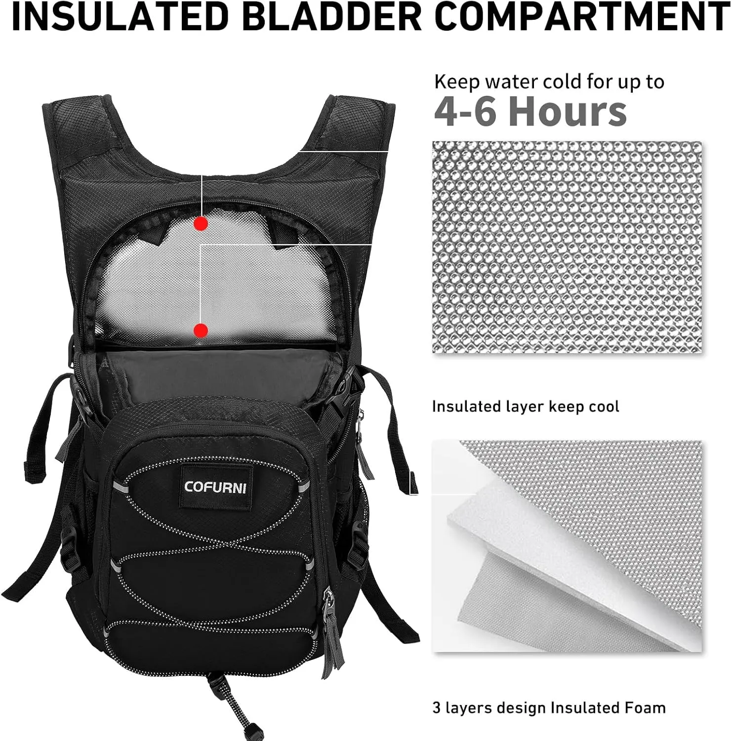 Hydration Backpack 20L with Water Bladder 2L, Large Storage Hiking Daypack for Men Women, Lightweight Insulation Water Backpack for Biking, Running, Skiing, Trekking, Camping