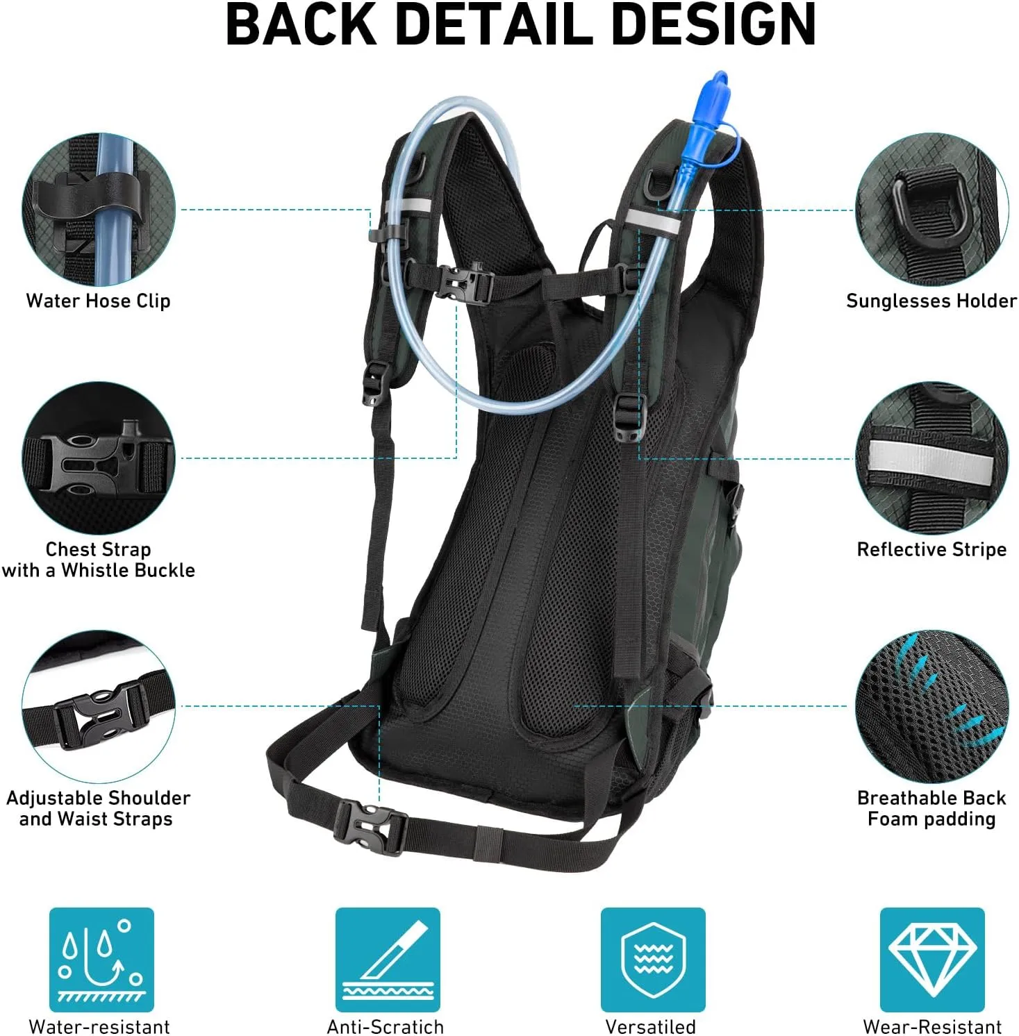 Hydration Backpack 20L with Water Bladder 2L, Large Storage Hiking Daypack for Men Women, Lightweight Insulation Water Backpack for Biking, Running, Skiing, Trekking, Camping