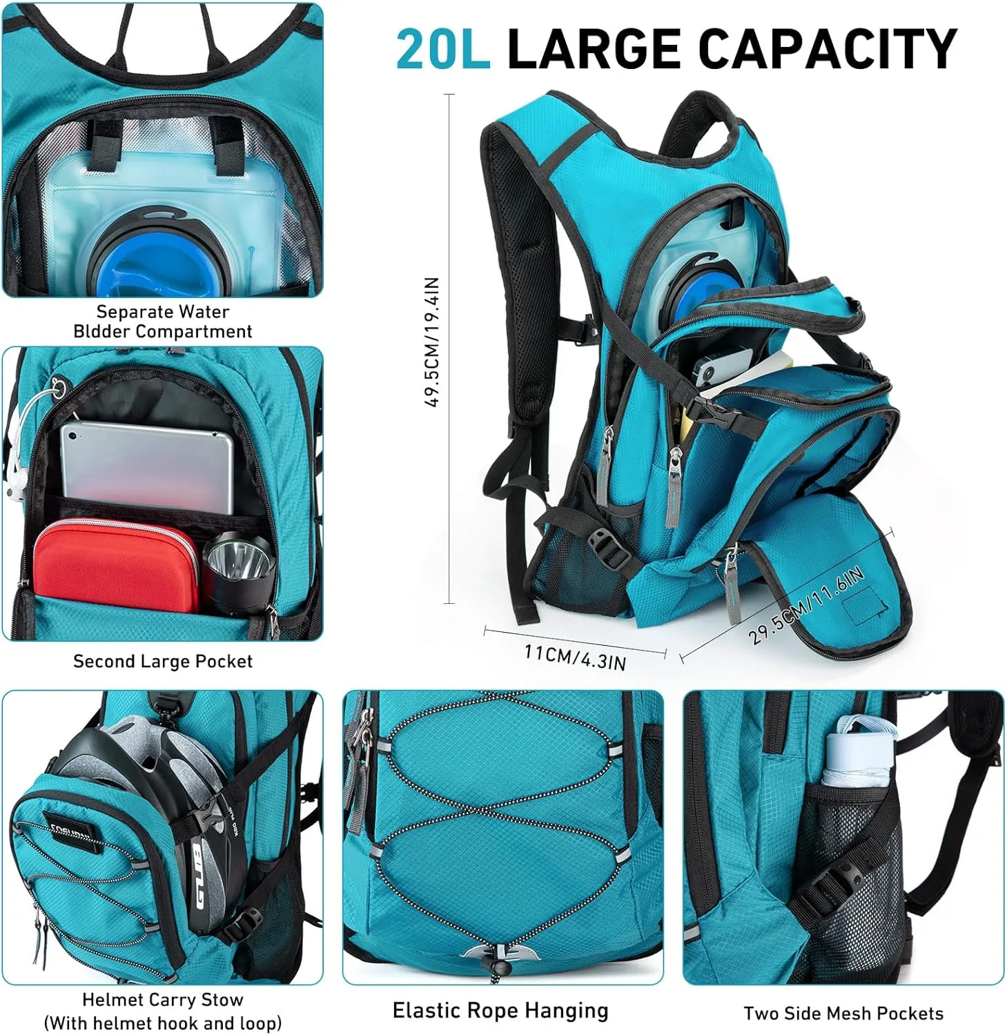 Hydration Backpack 20L with Water Bladder 2L, Large Storage Hiking Daypack for Men Women, Lightweight Insulation Water Backpack for Biking, Running, Skiing, Trekking, Camping