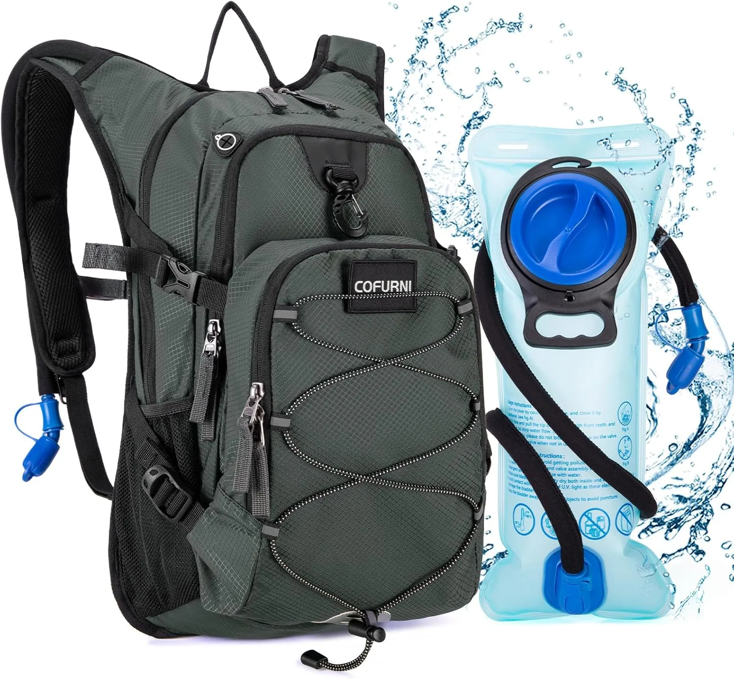 Hydration Backpack 20L with Water Bladder 2L, Large Storage Hiking Daypack for Men Women, Lightweight Insulation Water Backpack for Biking, Running, Skiing, Trekking, Camping