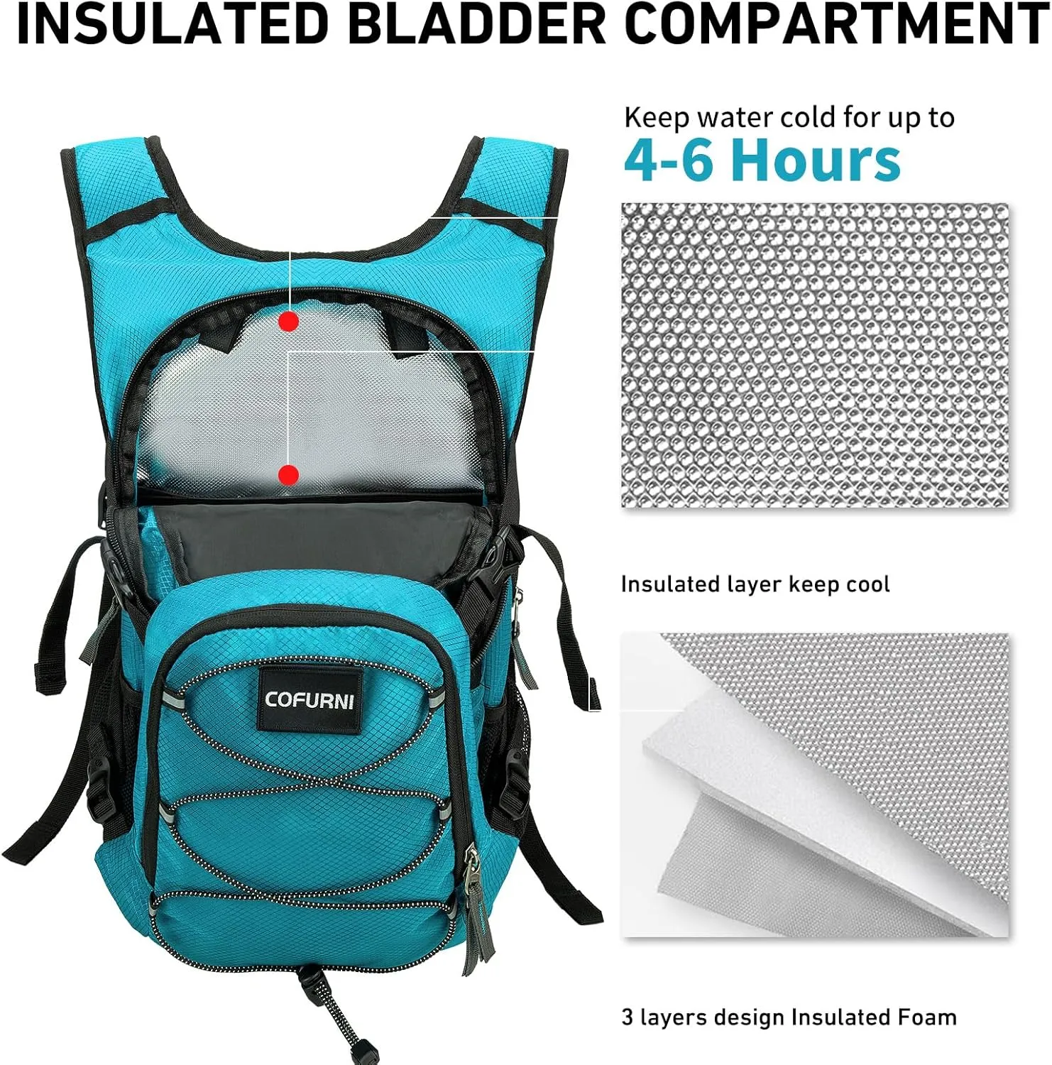 Hydration Backpack 20L with Water Bladder 2L, Large Storage Hiking Daypack for Men Women, Lightweight Insulation Water Backpack for Biking, Running, Skiing, Trekking, Camping