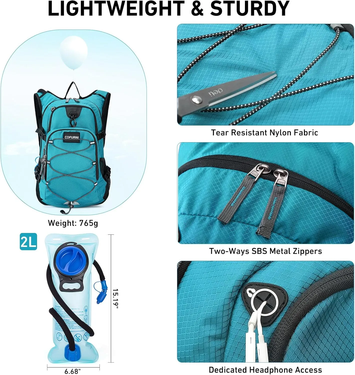 Hydration Backpack 20L with Water Bladder 2L, Large Storage Hiking Daypack for Men Women, Lightweight Insulation Water Backpack for Biking, Running, Skiing, Trekking, Camping