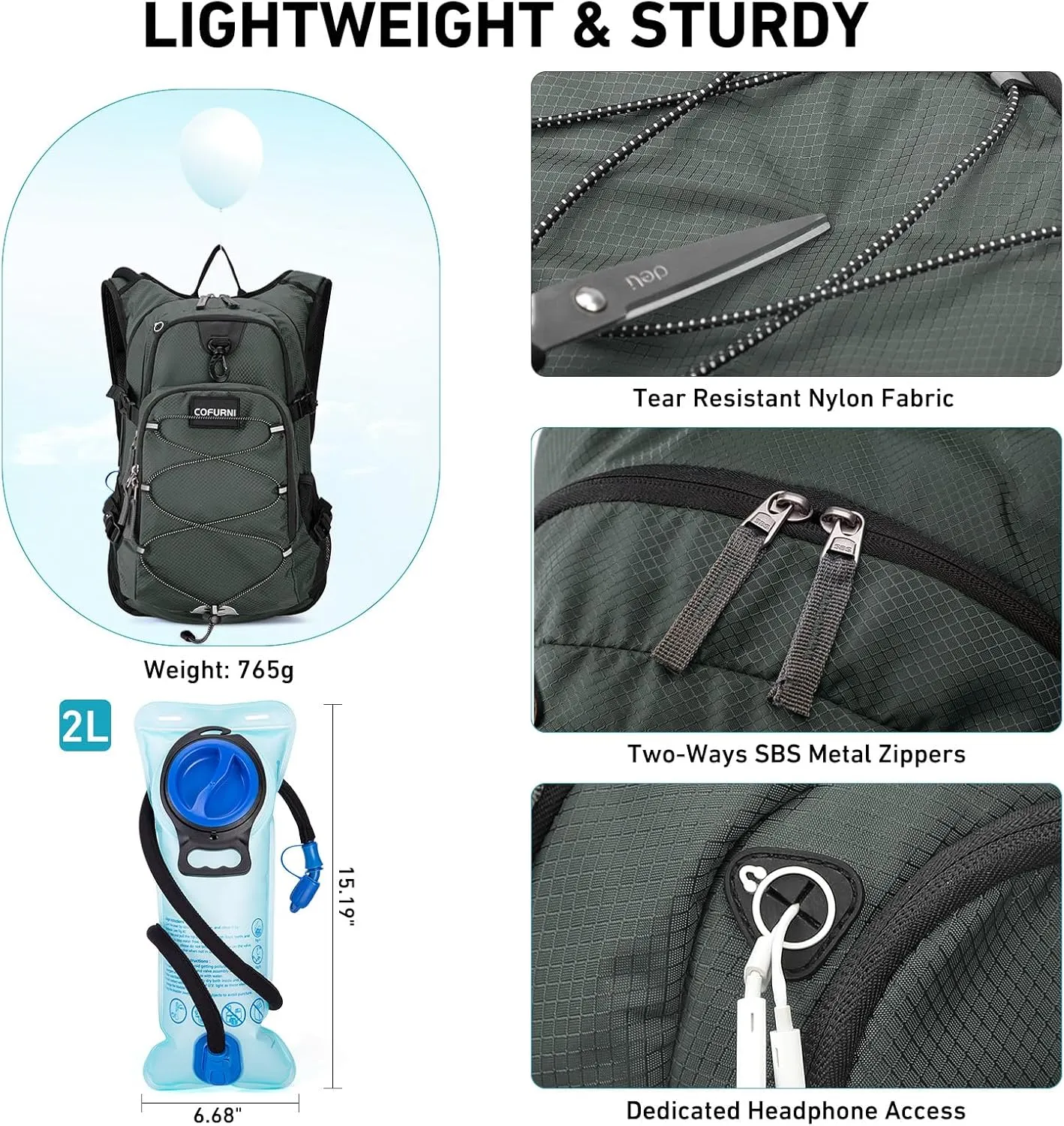 Hydration Backpack 20L with Water Bladder 2L, Large Storage Hiking Daypack for Men Women, Lightweight Insulation Water Backpack for Biking, Running, Skiing, Trekking, Camping