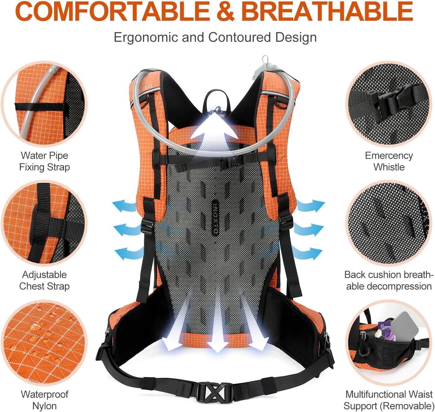 Hydration Backpack, 25L Hiking Backpack with 3L Water Bladder and Rain Cover, Hiking Water Backpack Men Women Lightweight Hydration Pack for Hiking, Cycling, Climbing, Camping