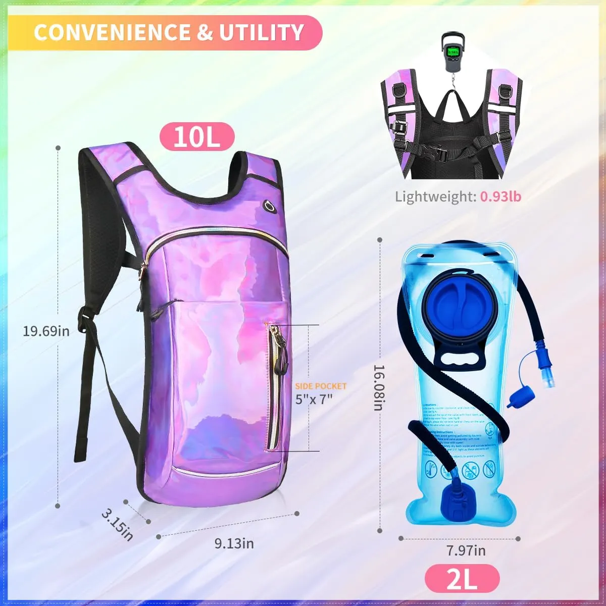 Hydration Backpack, Water Backpack with 2L Hydration Bladder, Rave Backpack Hydration Pack, Festival Essential for Raves, Hiking, Cycling, Climbing, Running, Outdoor, Camping and More