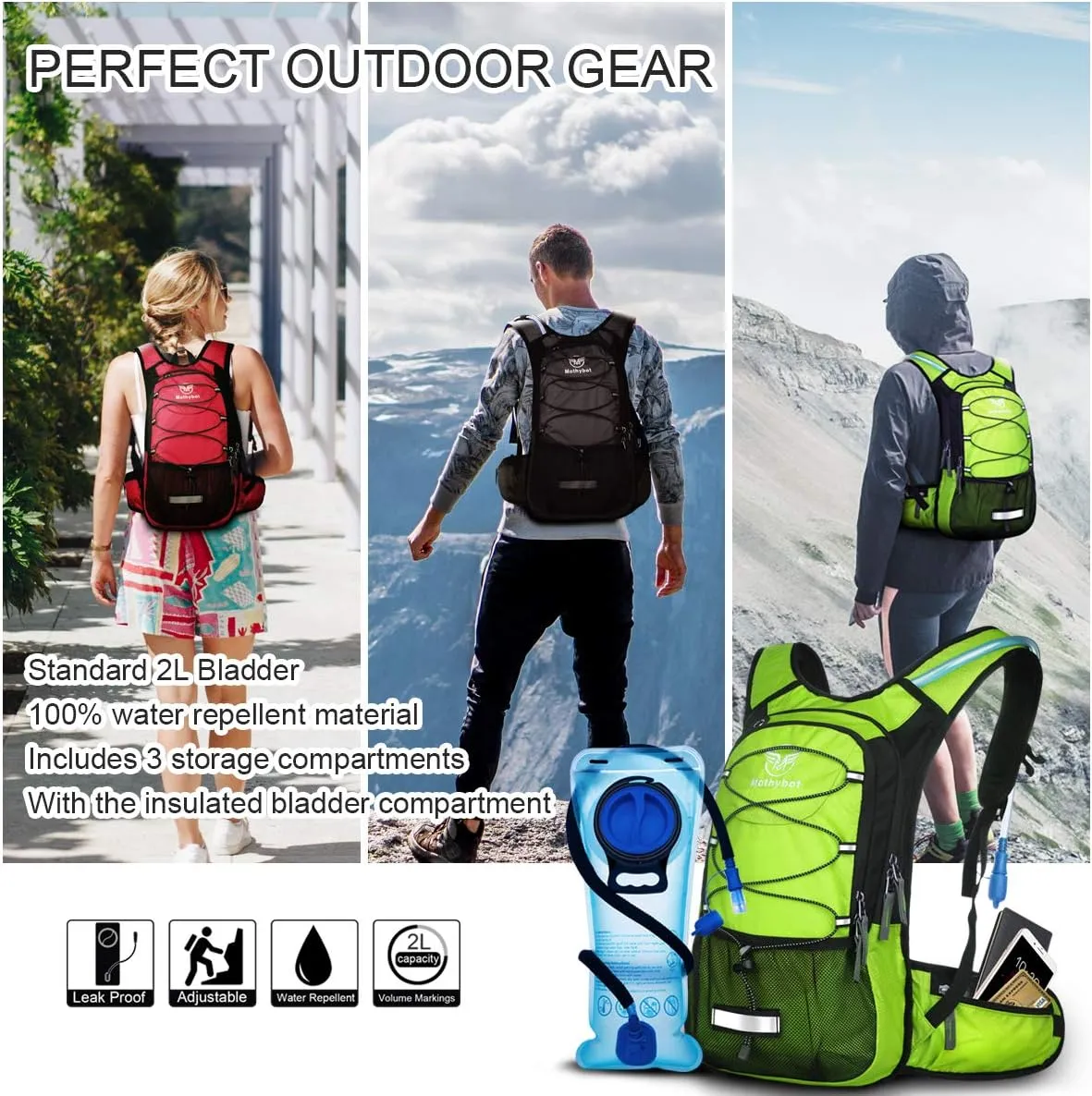Hydration Pack, Insulated Hydration Backpack with 2L BPA Free Water Bladder and Storage, Hiking Backpack for Men, Women, Kids for Running, Cycling, Camping - Keep Liquid Cool up to 5 Hours