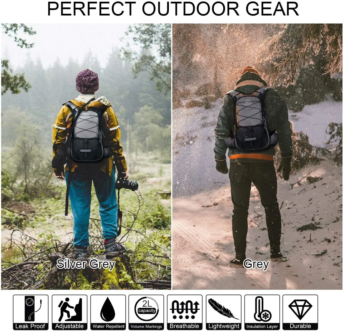 Hydration Pack, Insulated Hydration Backpack with 2L BPA Free Water Bladder and Storage, Hiking Backpack for Men, Women, Kids for Running, Cycling, Camping - Keep Liquid Cool up to 5 Hours