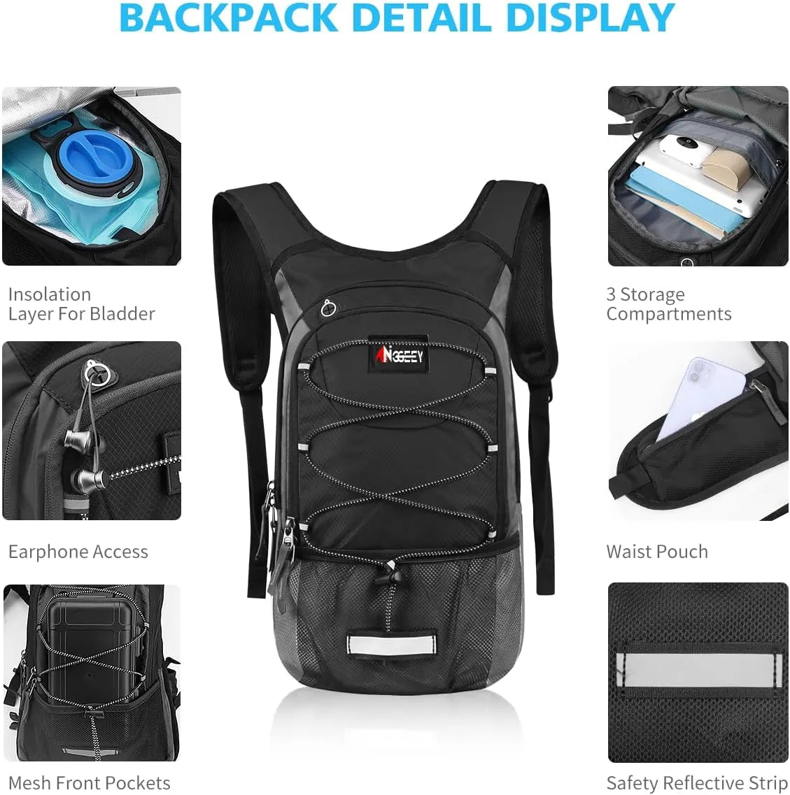 Hydration Pack, Insulated Hydration Backpack with 2L Hydration Bladder, Hiking Backpack for Men Women Kids, Water Backpack for Hiking, Running, Cycling, Camping