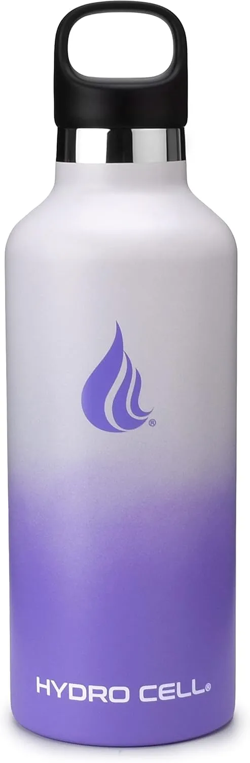 HYDRO CELL Stainless Steel Water Bottle with Straw & 2 Standard Mouth Lids (32oz 24oz 20oz 16oz) Keeps Liquids Hot or Cold w/Double Wall Vacuum Insulated Leak Proof Sport Design (Lavender/White 32oz)