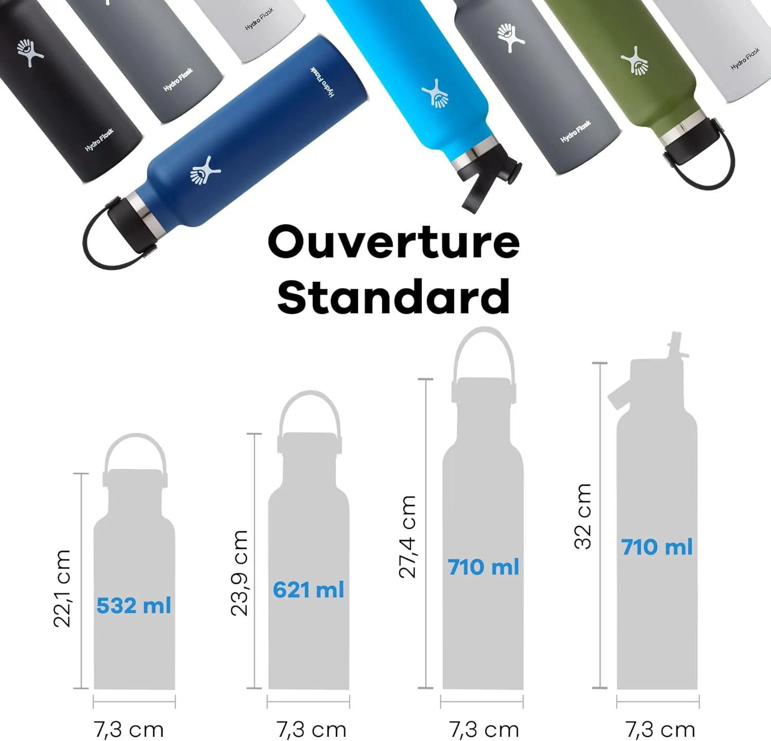 HYDRO FLASK - Water Bottle 621 ml (21 oz) with Flex Straw Cap - Vacuum Insulated Stainless Steel Reusable Water Bottle - Leakproof Lid - Hot and Cold Drinks - Standard Mouth - BPA-Free - Black