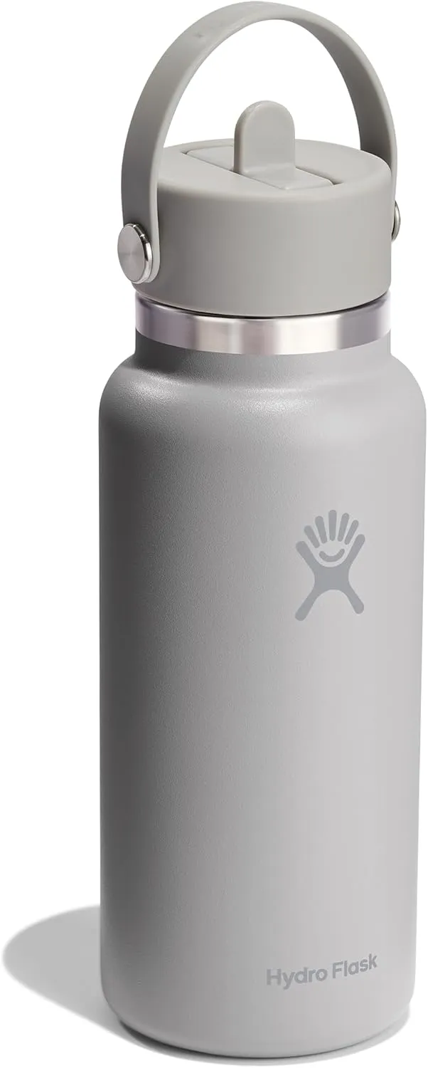 Hydro Flask Water Bottle - Insulated Stainless Steel - Wide Straw Lid, Non Spill, Leakproof in 32 Oz Birch Gray