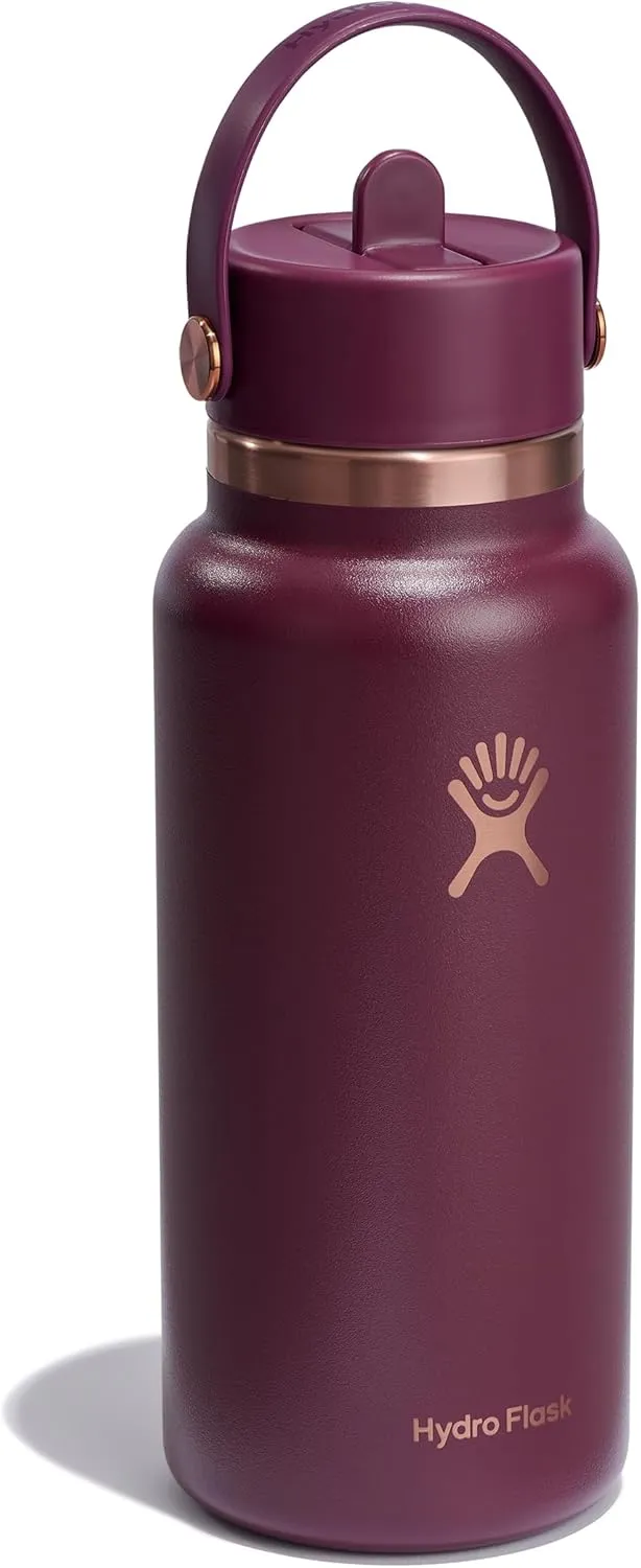 Hydro Flask Water Bottle - Insulated Stainless Steel - Wide Straw Lid, Non Spill, Leakproof in 32 Oz Cherry Rose Gold