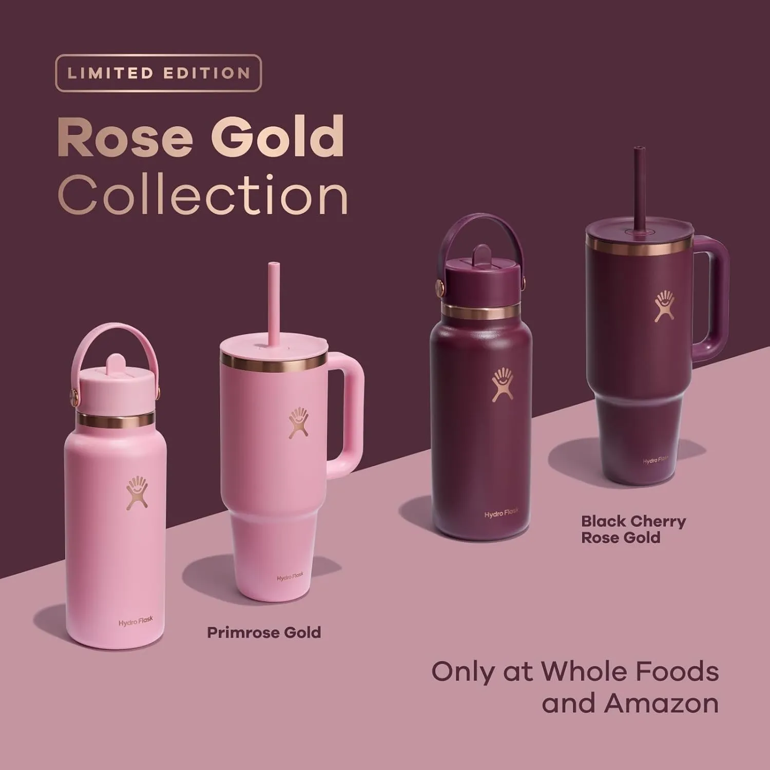 Hydro Flask Water Bottle - Insulated Stainless Steel - Wide Straw Lid, Non Spill, Leakproof in 32 Oz Cherry Rose Gold