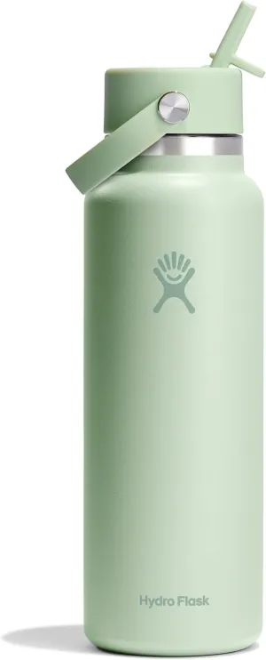 Hydro Flask Water Bottle - Insulated Stainless Steel - Wide Straw Lid, Non Spill, Leakproof in 40Oz Aloe Green