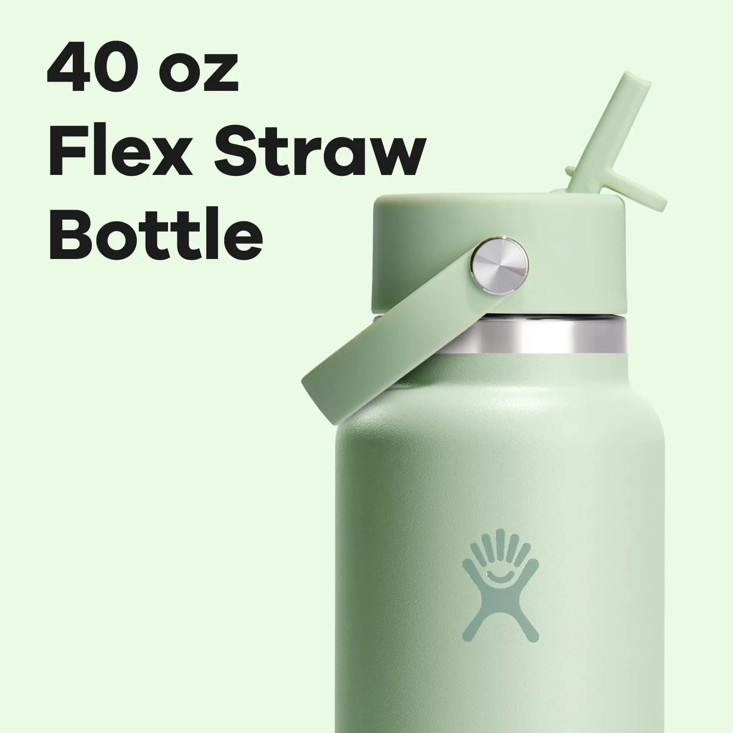 Hydro Flask Water Bottle - Insulated Stainless Steel - Wide Straw Lid, Non Spill, Leakproof in 40Oz Aloe Green