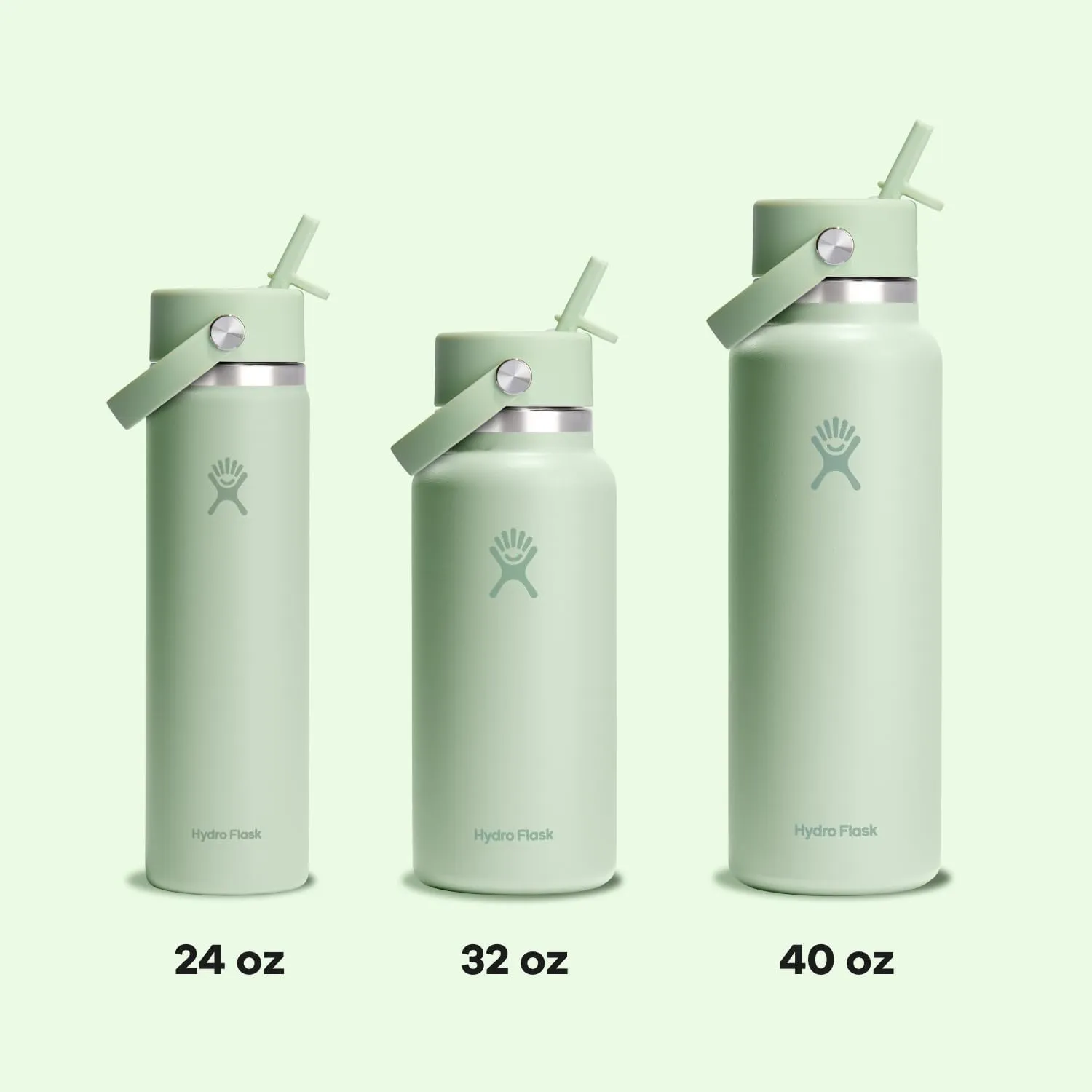 Hydro Flask Water Bottle - Insulated Stainless Steel - Wide Straw Lid, Non Spill, Leakproof in 40Oz Aloe Green