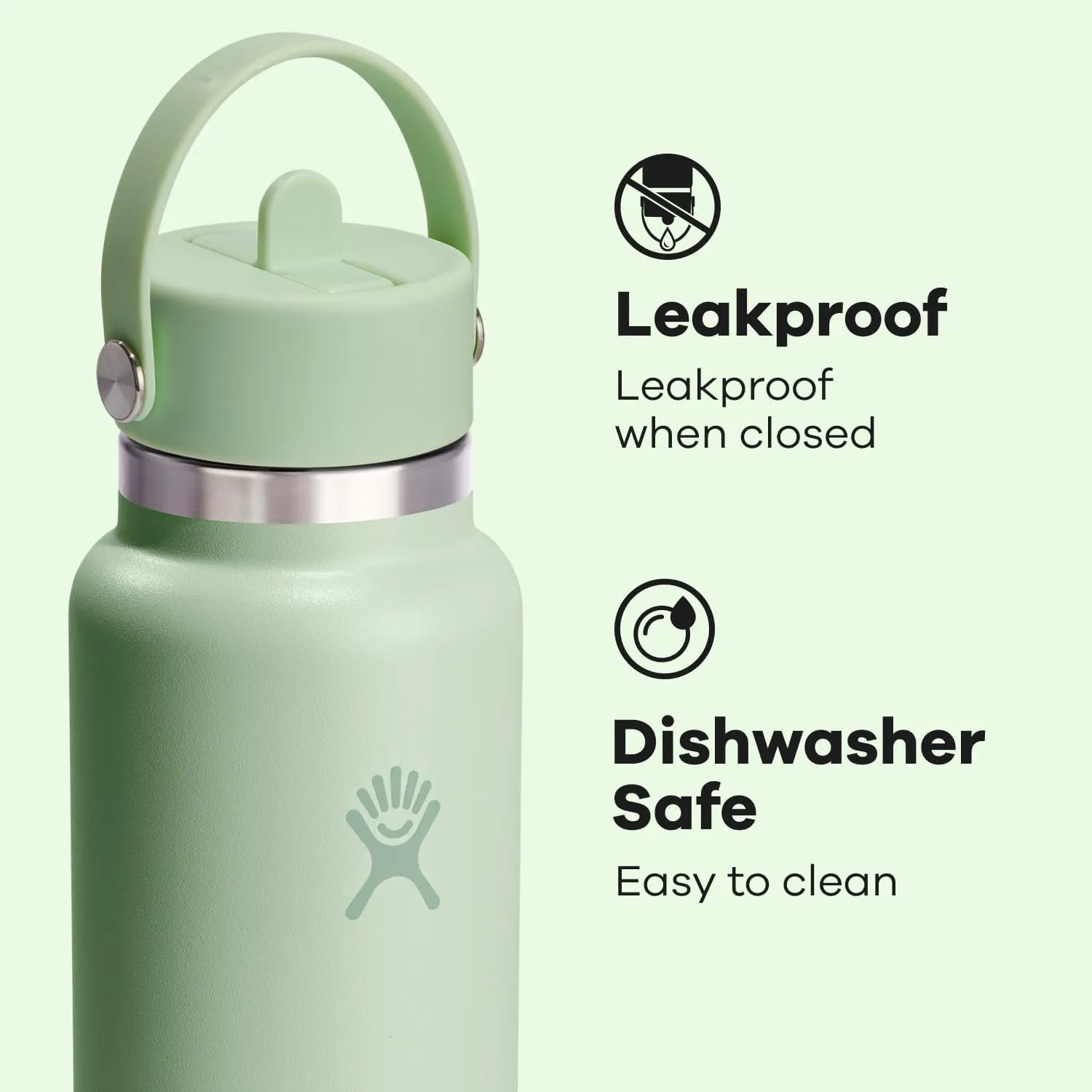 Hydro Flask Water Bottle - Insulated Stainless Steel - Wide Straw Lid, Non Spill, Leakproof in 40Oz Aloe Green