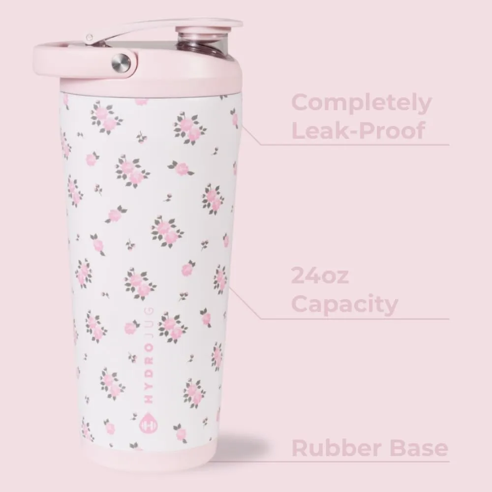 HydroJug 24 oz New Stainless Steel Shaker – Insulated, Leakproof, BPA-Free with Silent Mixing Grate – No Clumps, No Noise – Premium Shaker for Fitness, Sports & Everyday Use, Wildrose