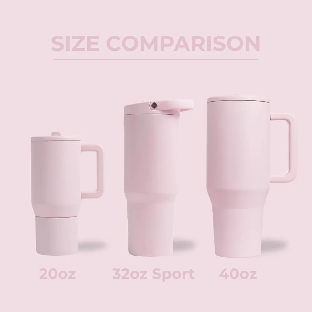 HydroJug Sport - Stainless Steel Tumbler with Straw, Vacuum Insulated, 32oz Leakproof Water Bottle, Ergonomic Design, Reusable, Dishwasher Safe, Rubber Base, Durable for Gym or Outdoors, Pink Sand