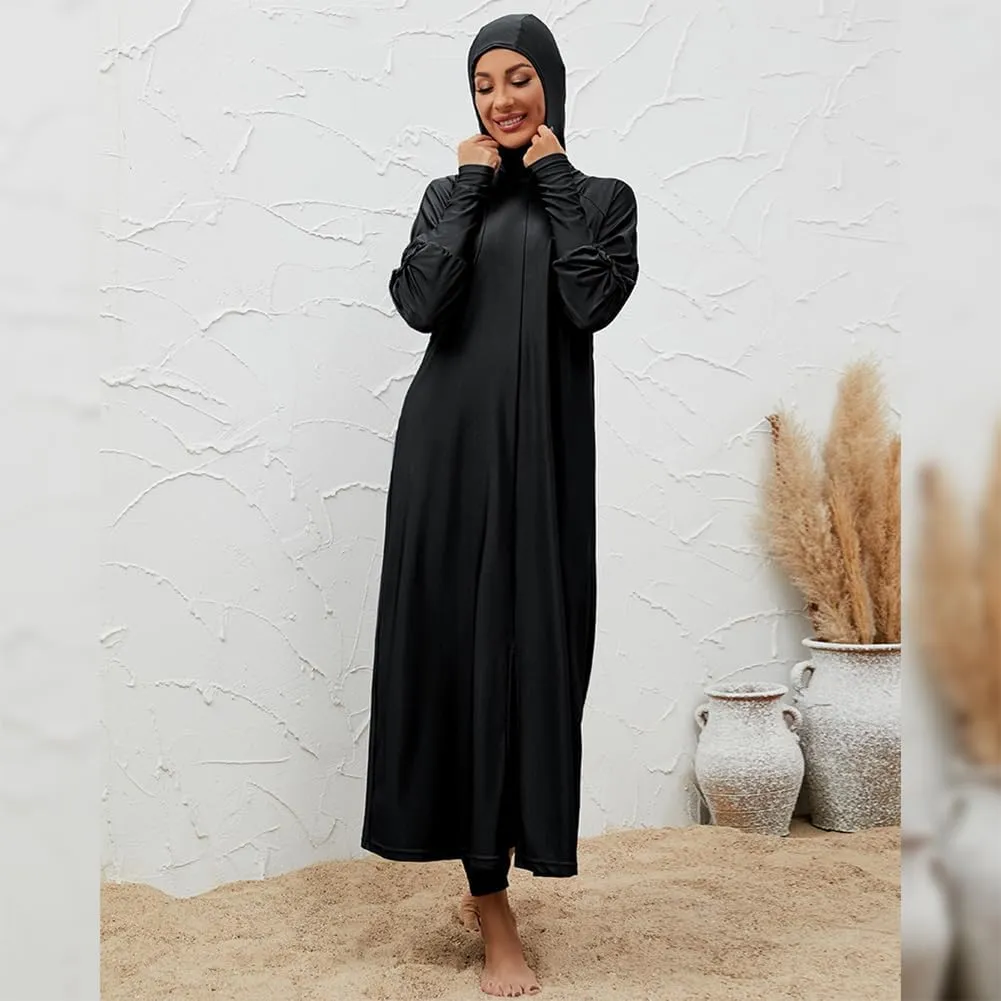 IBAKOM Muslim Swimsuit for Women Modest Long Sleeve 3 Pieces Islamic Swimsuit Burkini Full Coverage Shirt Swim Pant Hijab