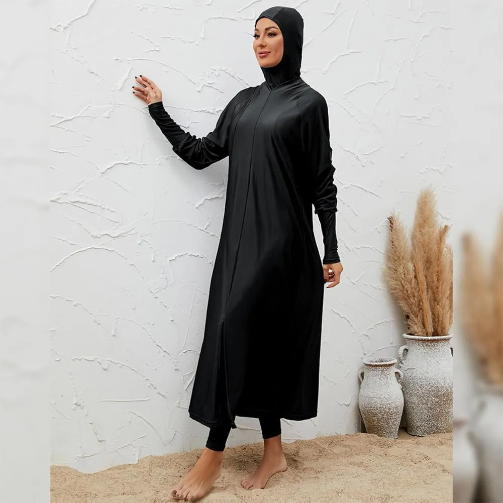 IBAKOM Muslim Swimsuit for Women Modest Long Sleeve 3 Pieces Islamic Swimsuit Burkini Full Coverage Shirt Swim Pant Hijab