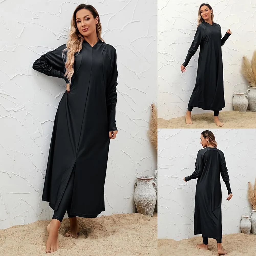IBAKOM Muslim Swimsuit for Women Modest Long Sleeve 3 Pieces Islamic Swimsuit Burkini Full Coverage Shirt Swim Pant Hijab