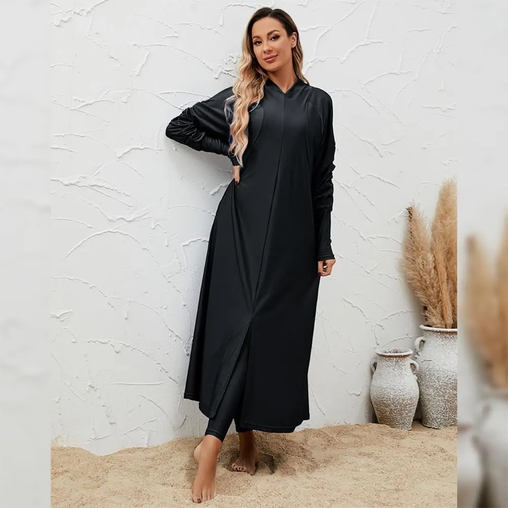 IBAKOM Muslim Swimsuit for Women Modest Long Sleeve 3 Pieces Islamic Swimsuit Burkini Full Coverage Shirt Swim Pant Hijab